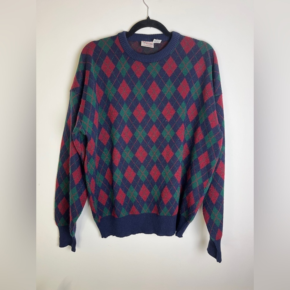 Vintage Giorgio di Firenze Italy Argyle Sweater XL Wool Blend Grampacore School - Picture 8 of 9